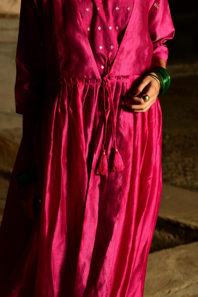 Kurjan Kurta Set chanderi by Tokree in pink color for women Worldwide