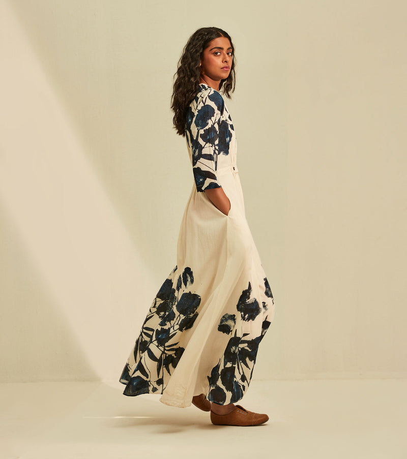 Blue Forest Dress cotton by Khara Kapas in white for women Worldwide