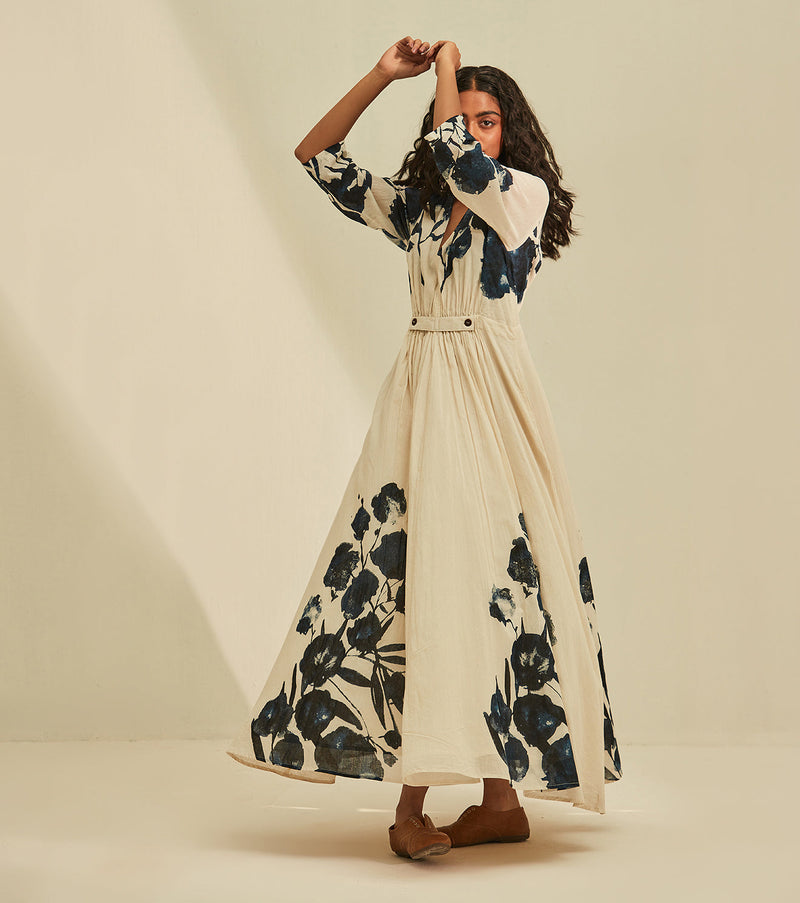 Blue Forest Dress cotton by Khara Kapas in white for women Worldwide