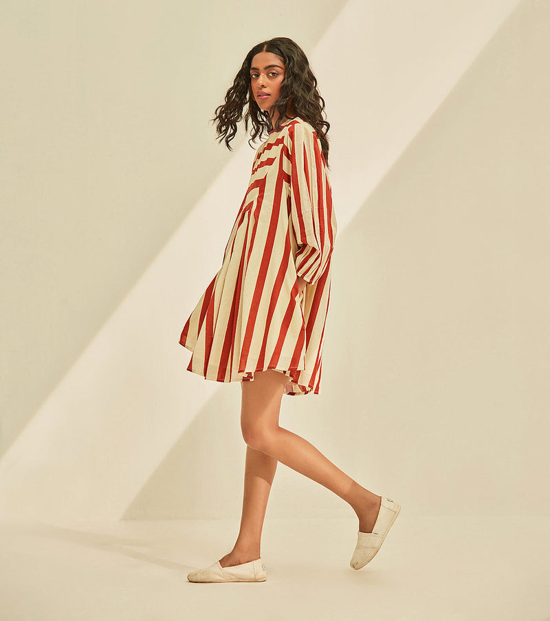 Red emu Dress cotton by Khara Kapas in multi for women Worldwide