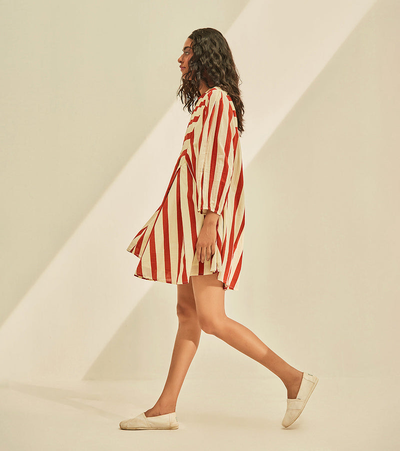 Red emu Dress cotton by Khara Kapas in multi for women Worldwide