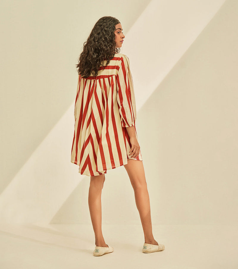 Red emu Dress cotton by Khara Kapas in multi for women Worldwide