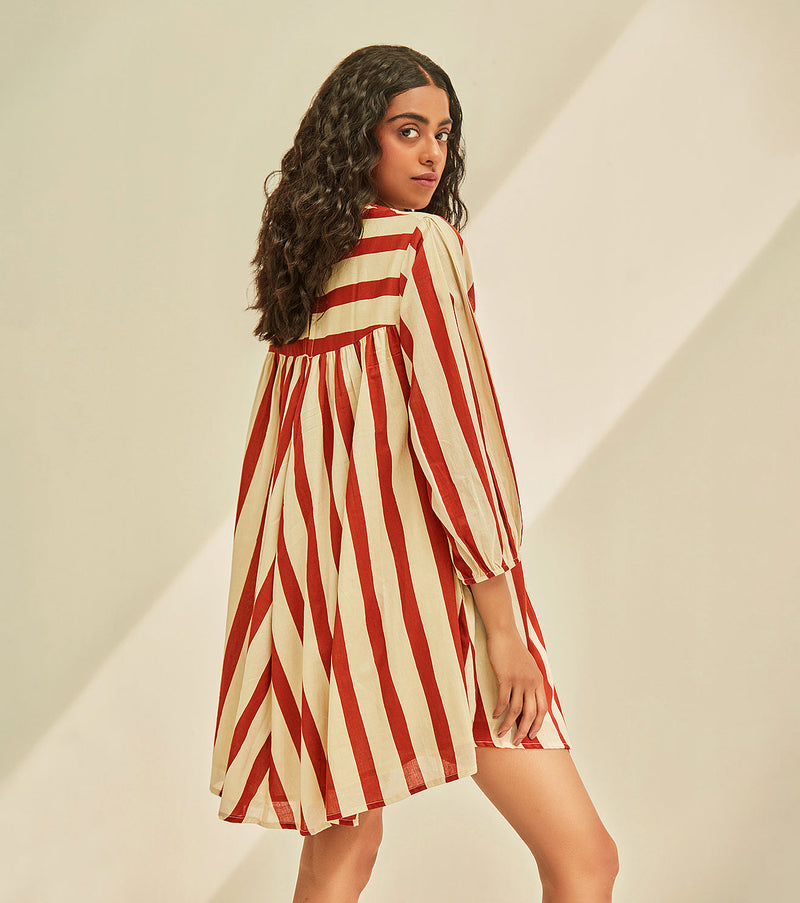 Red emu Dress cotton by Khara Kapas in multi for women Worldwide
