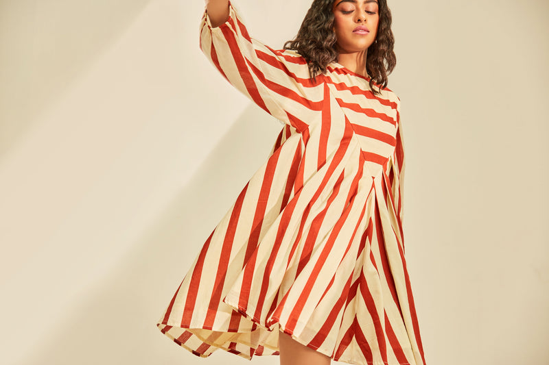 Red emu Dress cotton by Khara Kapas in multi for women Worldwide