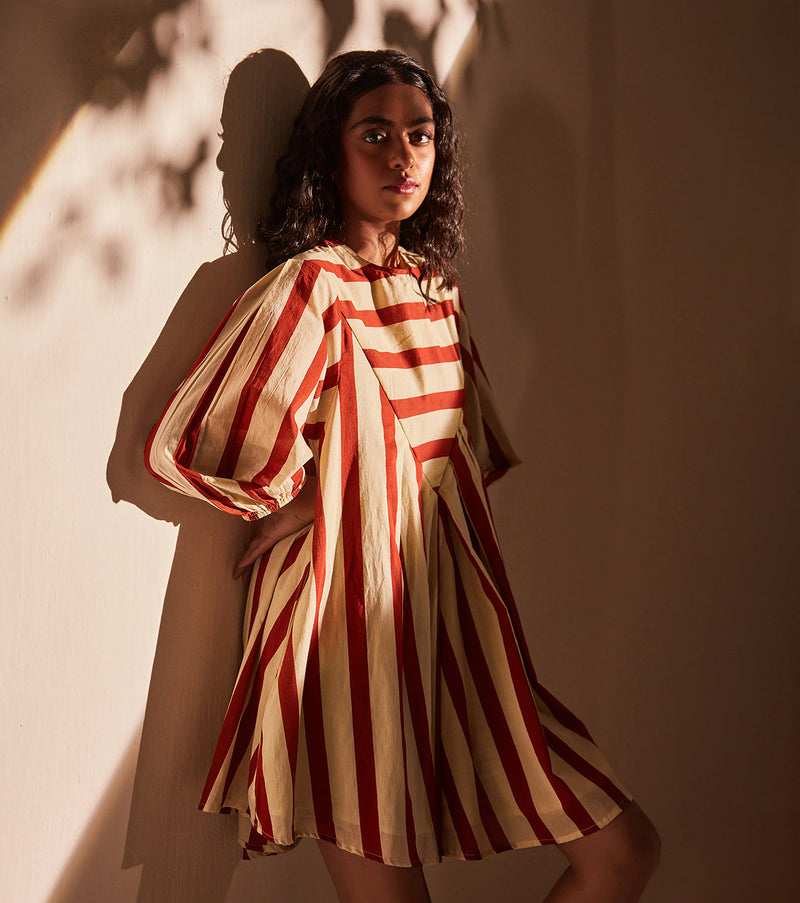 Red emu Dress cotton by Khara Kapas in multi for women Worldwide