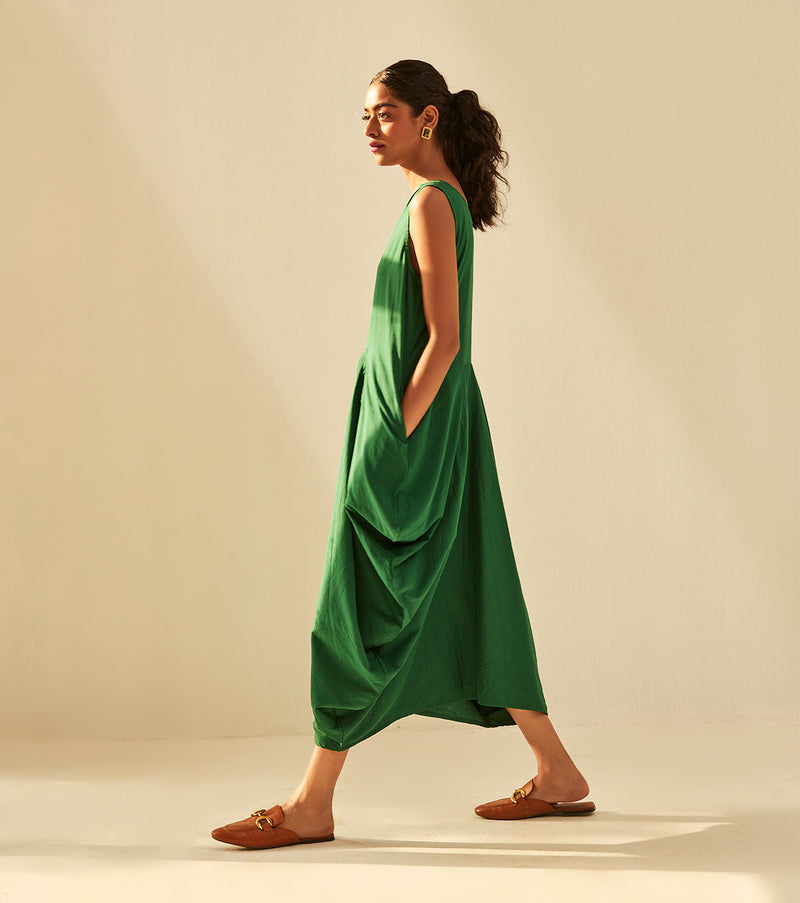 Gathers of Time Dress cotton by Khara Kapas in green for women Worldwide