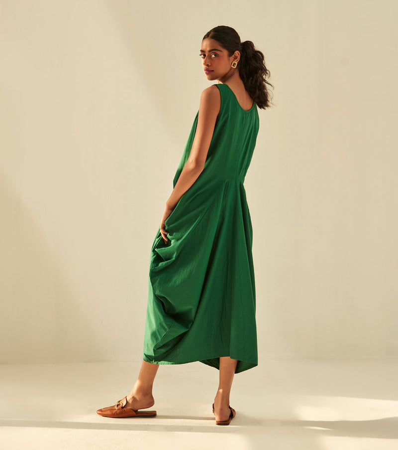 Gathers of Time Dress cotton by Khara Kapas in green for women Worldwide