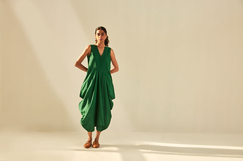 Gathers of Time Dress cotton by Khara Kapas in green for women Worldwide