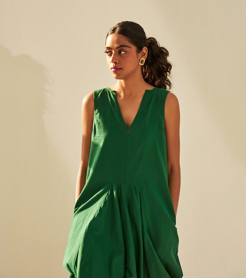 Gathers of Time Dress cotton by Khara Kapas in green for women Worldwide