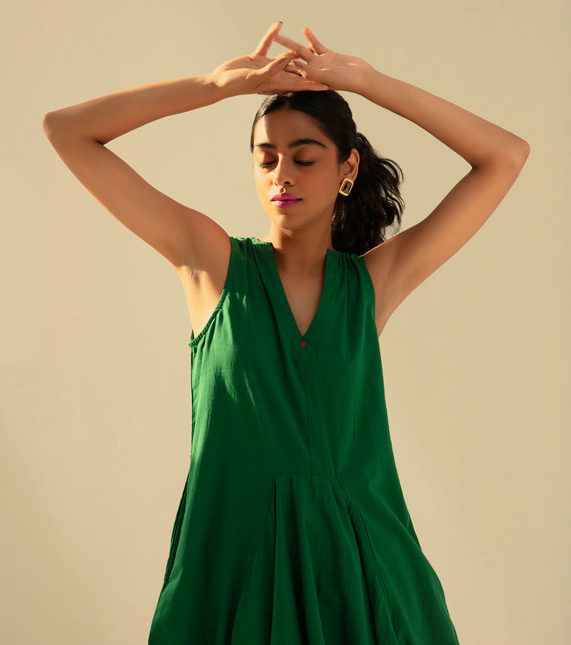 Gathers of Time Dress cotton by Khara Kapas in green for women Worldwide