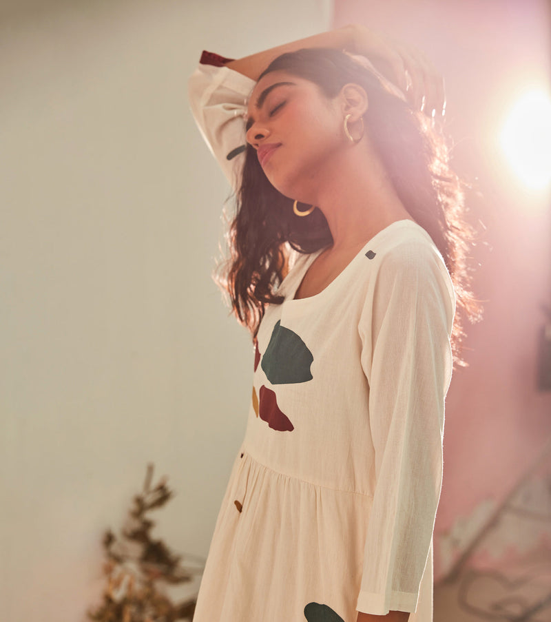 Timeless romance Dress cotton by Khara Kapas in white for women Worldwide