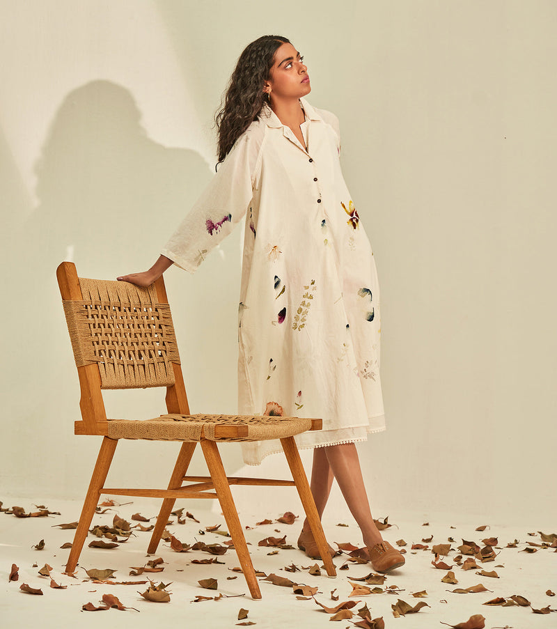 Silent Whispers Dress cotton by Khara Kapas in white for women Worldwide