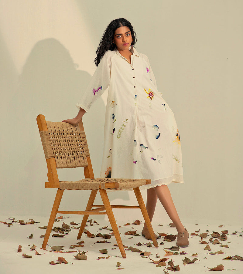 Silent Whispers Dress cotton by Khara Kapas in white for women Worldwide