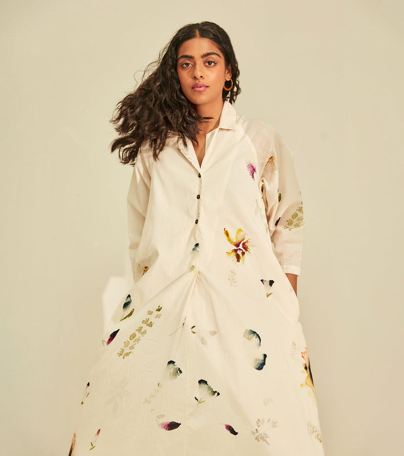 Silent Whispers Dress cotton by Khara Kapas in white for women Worldwide