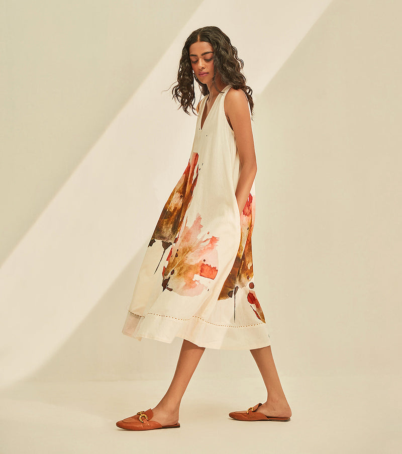 Poppy fields Dress cotton by Khara Kapas in white for women Worldwide