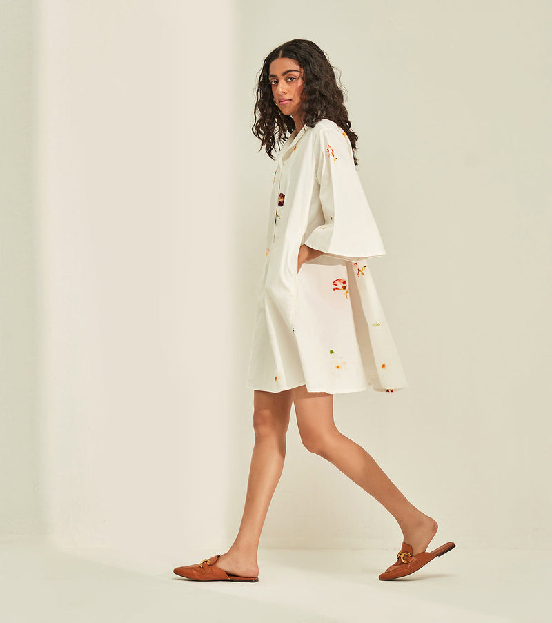 Ivory garden Dress poplin by Khara Kapas in white for women Worldwide