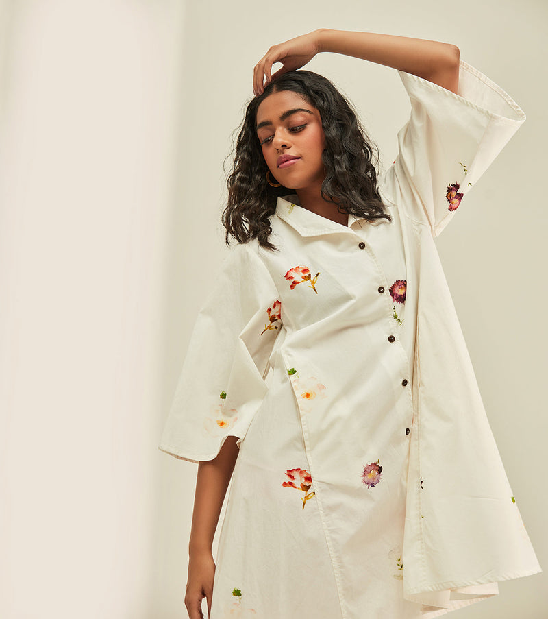 Ivory garden Dress poplin by Khara Kapas in white for women Worldwide