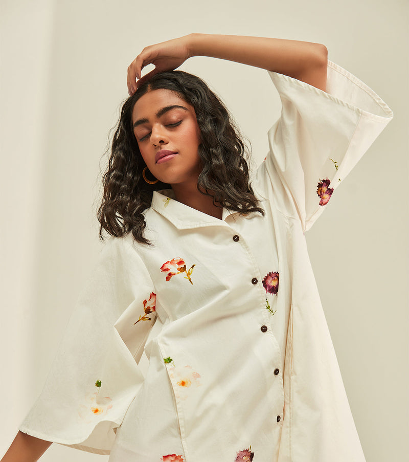 Ivory garden Dress poplin by Khara Kapas in white for women Worldwide