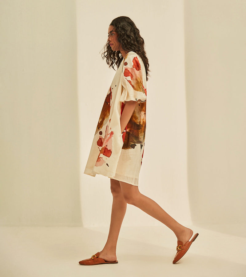 Wild poppies Dress cotton by Khara Kapas in white for women Worldwide