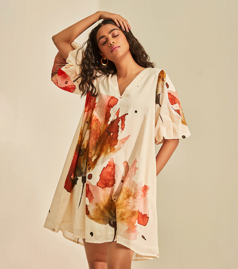 Wild poppies Dress cotton by Khara Kapas in white for women Worldwide