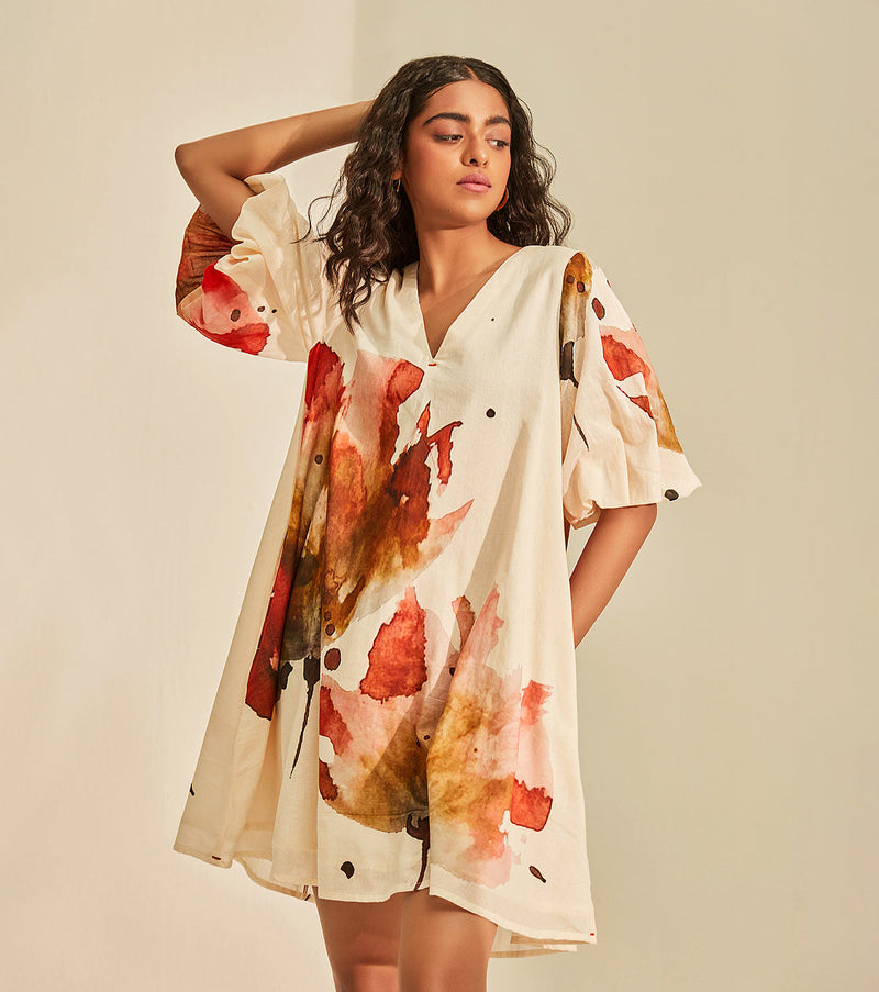 Wild poppies Dress cotton by Khara Kapas in white for women Worldwide
