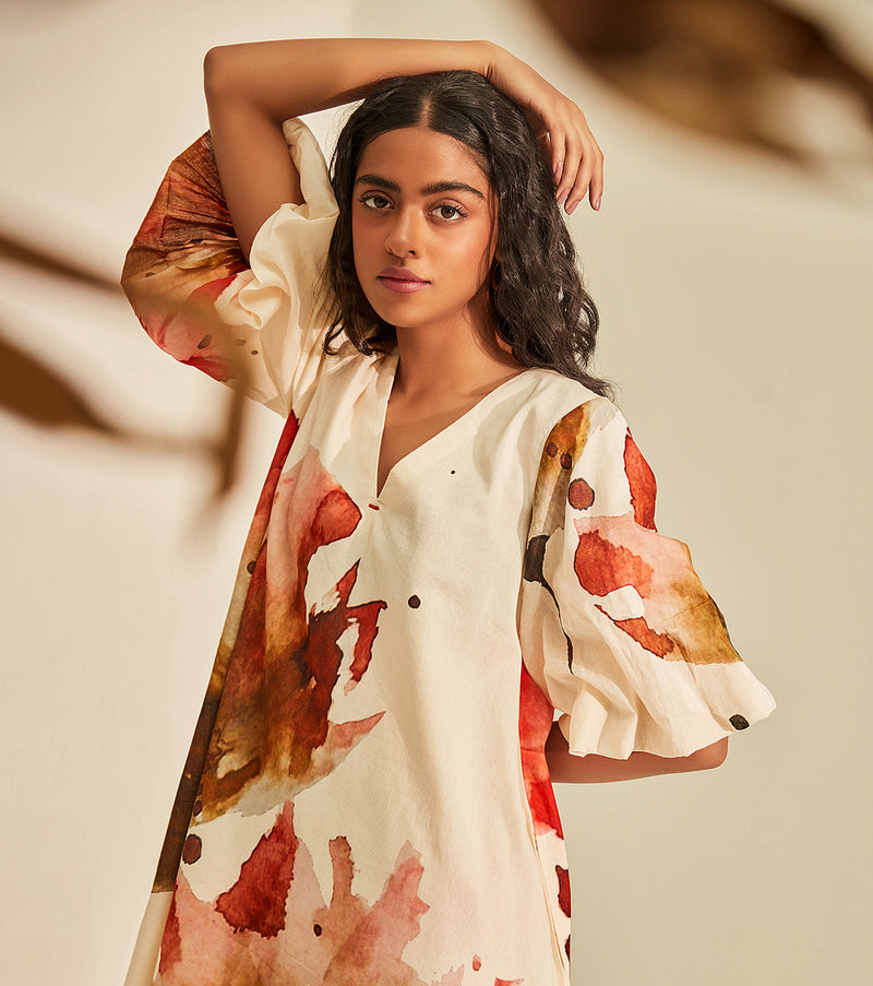 Wild poppies Dress cotton by Khara Kapas in white for women Worldwide