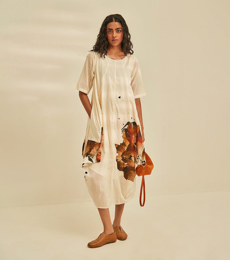 Myna Jhabla Dress cotton by Khara Kapas in white for women Worldwide