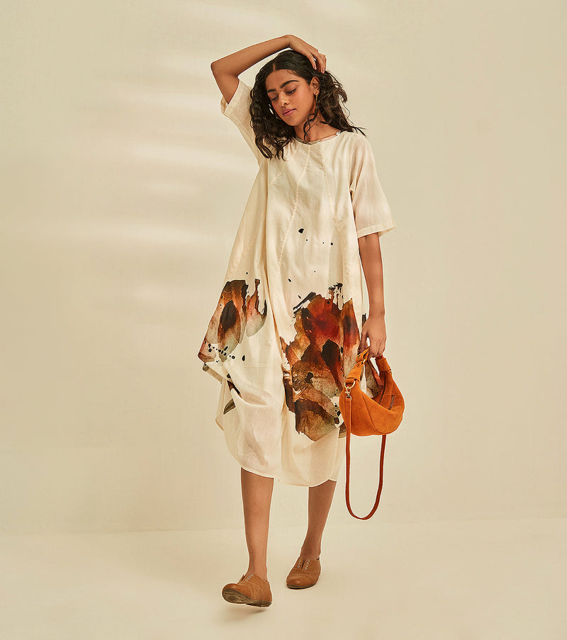 Myna Jhabla Dress cotton by Khara Kapas in white for women Worldwide