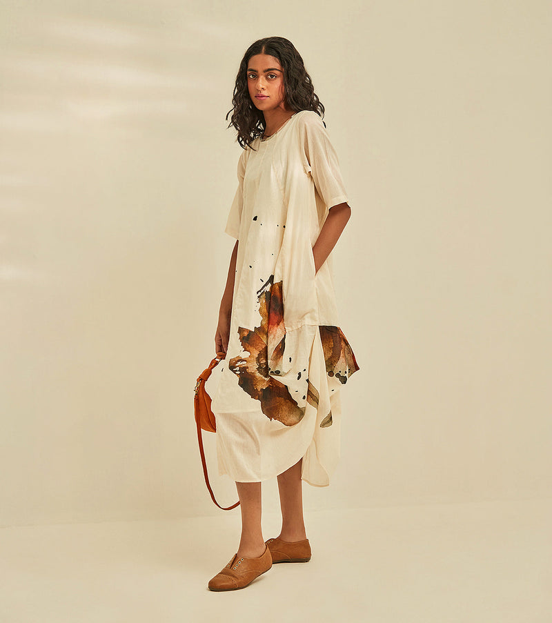 Myna Jhabla Dress cotton by Khara Kapas in white for women Worldwide