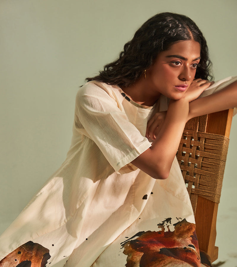Myna Jhabla Dress cotton by Khara Kapas in white for women Worldwide