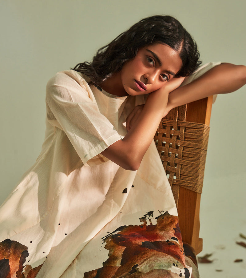 Myna Jhabla Dress cotton by Khara Kapas in white for women Worldwide
