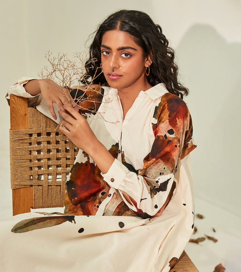 Myna Shirt Dress cotton by Khara Kapas in white for women Worldwide