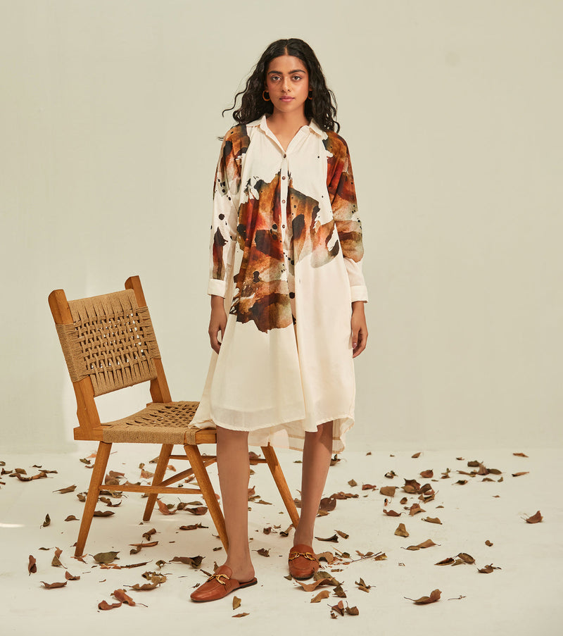 Myna Shirt Dress cotton by Khara Kapas in white for women Worldwide