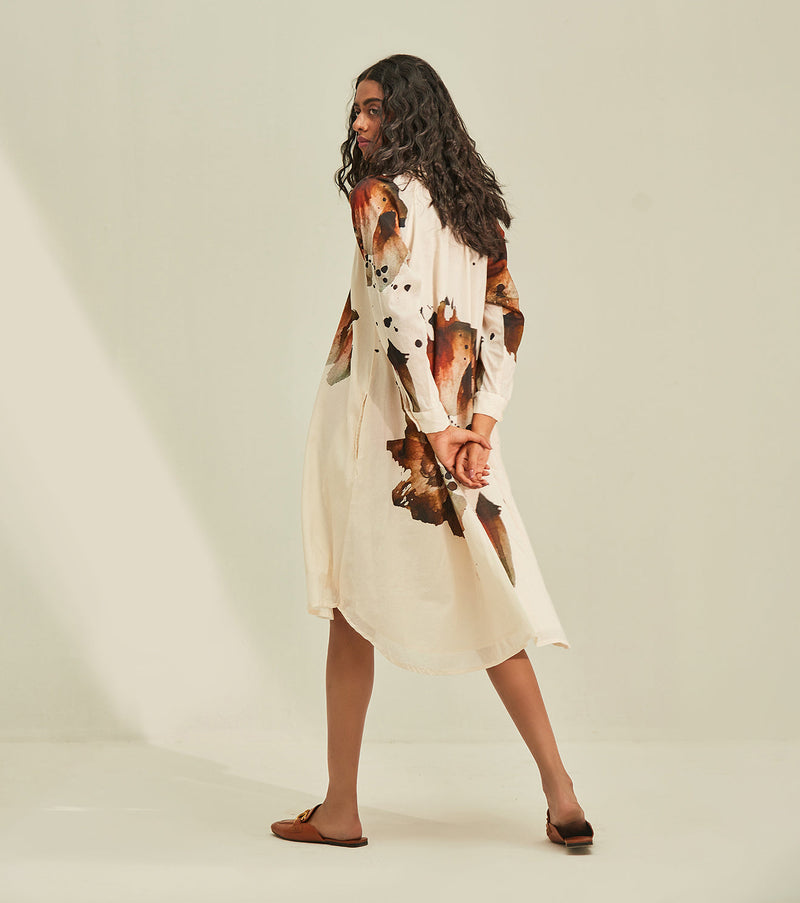 Myna Shirt Dress cotton by Khara Kapas in white for women Worldwide