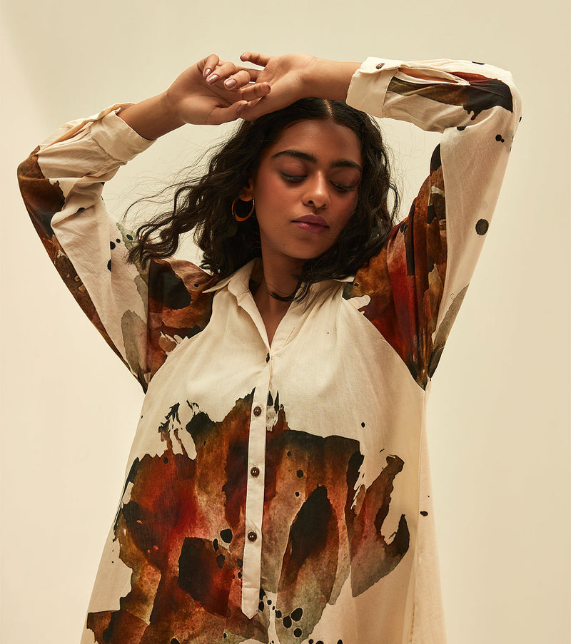 Myna Shirt Dress cotton by Khara Kapas in white for women Worldwide