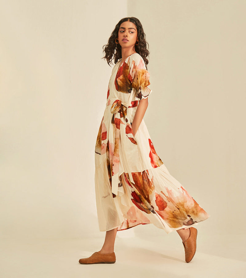 Wild poppy wrap Dress cotton by Khara Kapas in white for women Worldwide