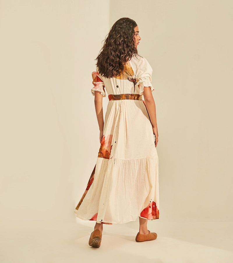Wild poppy wrap Dress cotton by Khara Kapas in white for women Worldwide