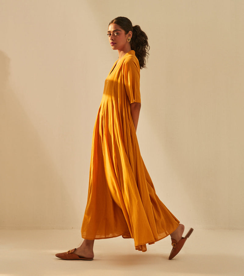Gold Rush Dress cotton by Khara Kapas in mustard for women Worldwide
