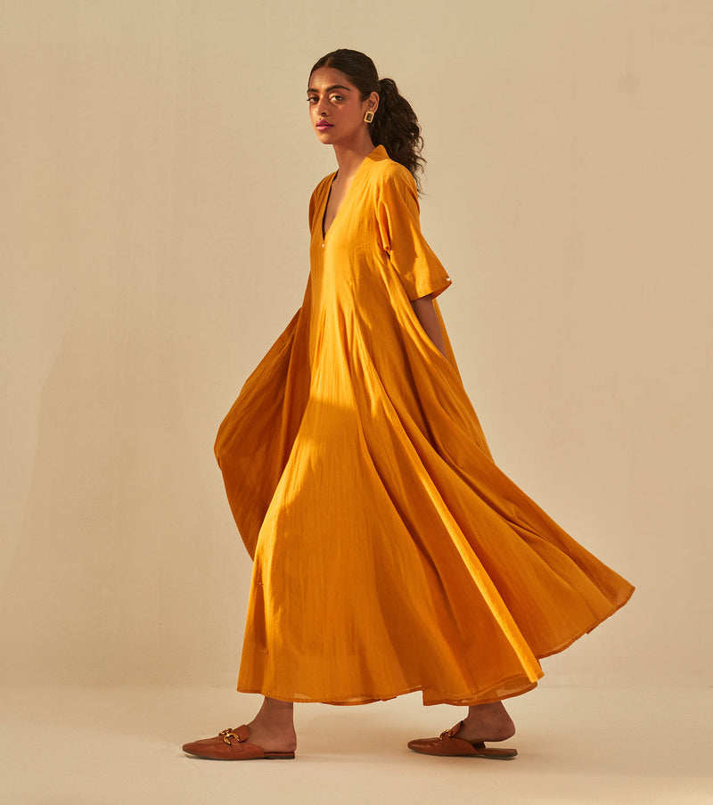 Gold Rush Dress cotton by Khara Kapas in mustard for women Worldwide