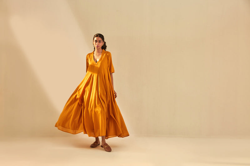 Gold Rush Dress cotton by Khara Kapas in mustard for women Worldwide