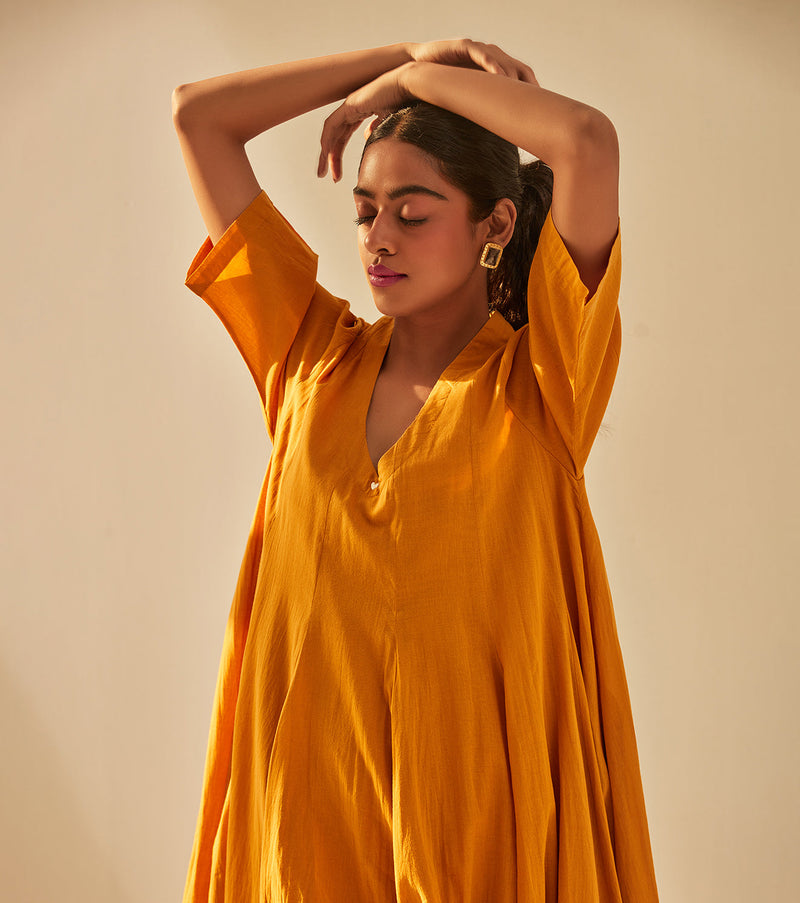Gold Rush Dress cotton by Khara Kapas in mustard for women Worldwide