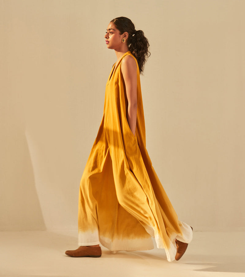 Golden sky Jumpsuit cotton by Khara Kapas in mustard for women Worldwide