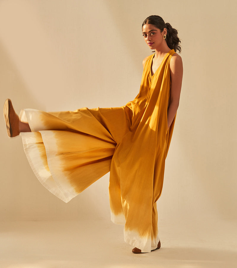 Golden sky Jumpsuit cotton by Khara Kapas in mustard for women Worldwide