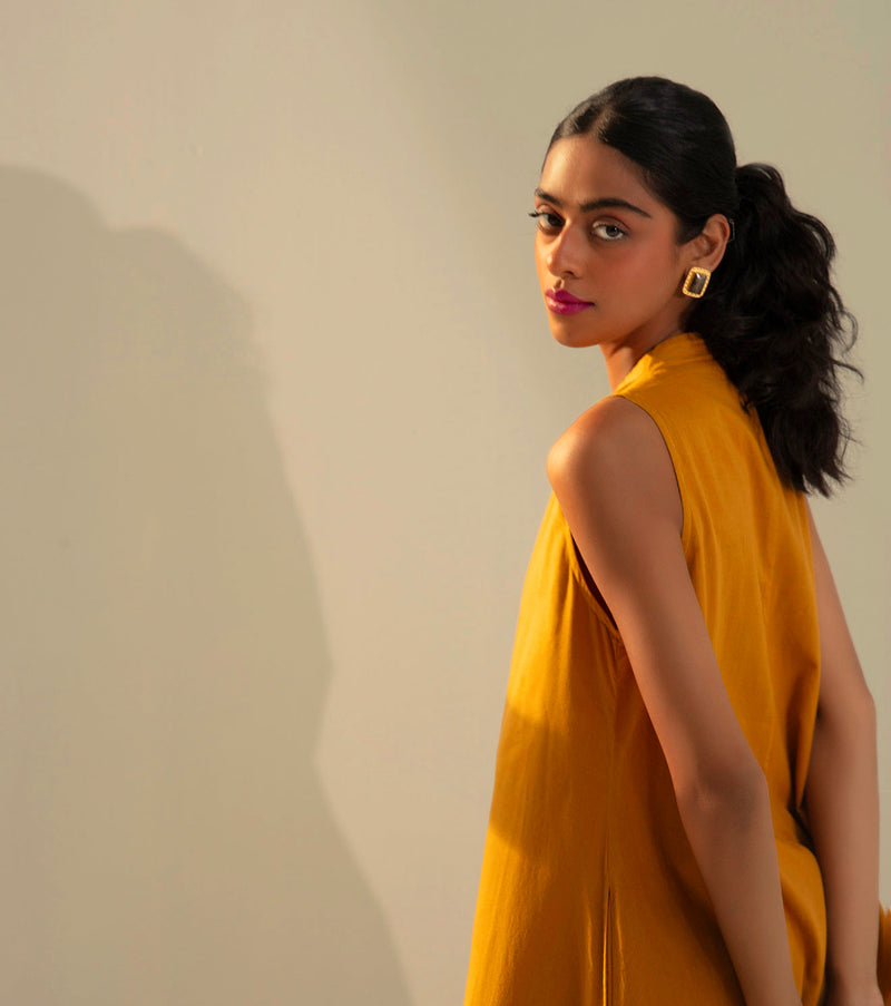 Golden sky Jumpsuit cotton by Khara Kapas in mustard for women Worldwide
