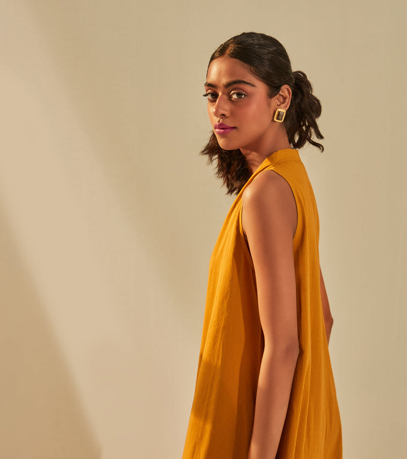 Golden sky Jumpsuit cotton by Khara Kapas in mustard for women Worldwide