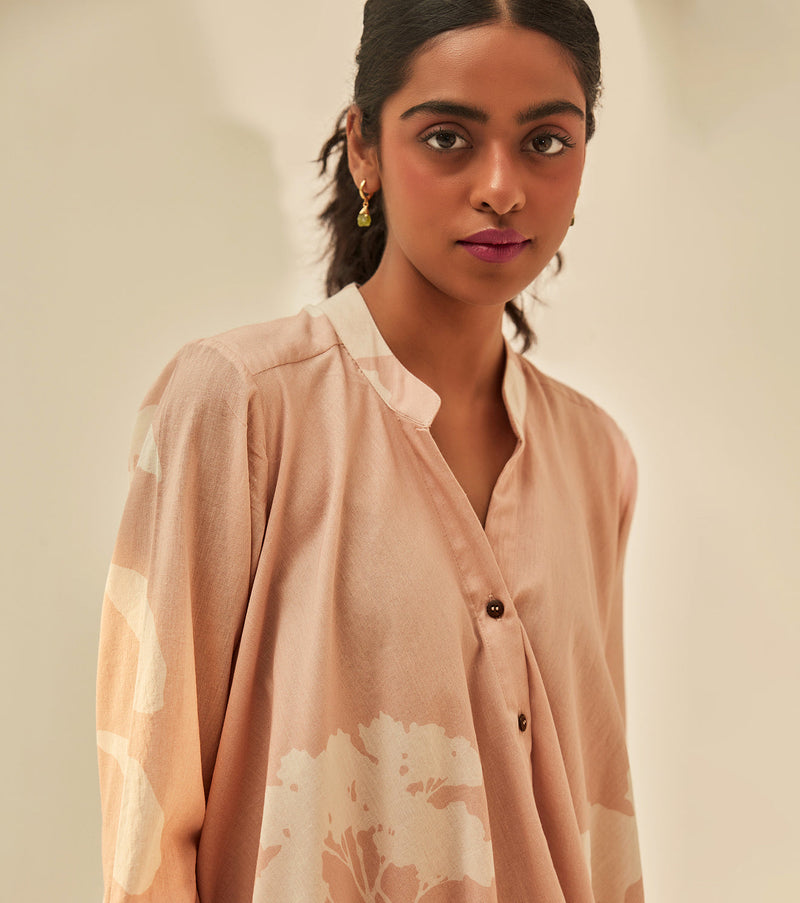 Dusky pink shirt Dress cotton by Khara Kapas in pink for women Worldwide