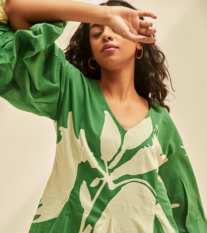 Lush Dress cotton by Khara Kapas in green for women Worldwide