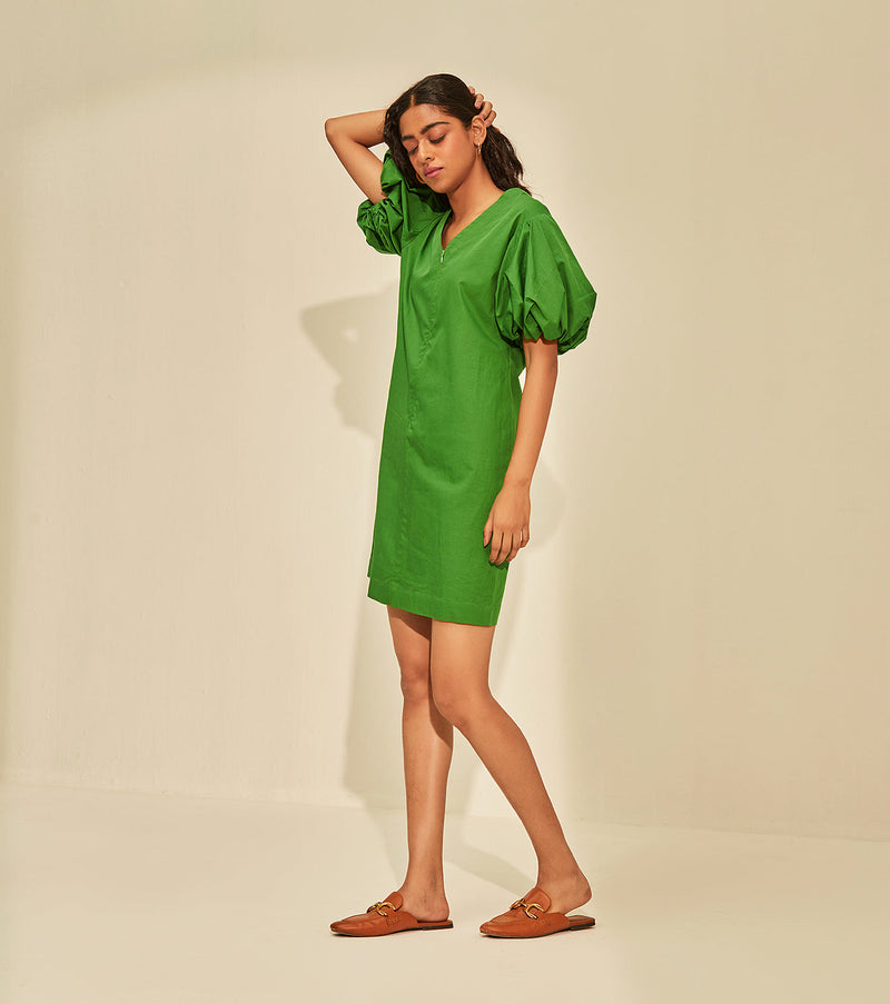 Sugarcane Dress poplin by Khara Kapas in green for women Worldwide