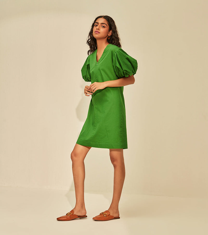 Sugarcane Dress poplin by Khara Kapas in green for women Worldwide