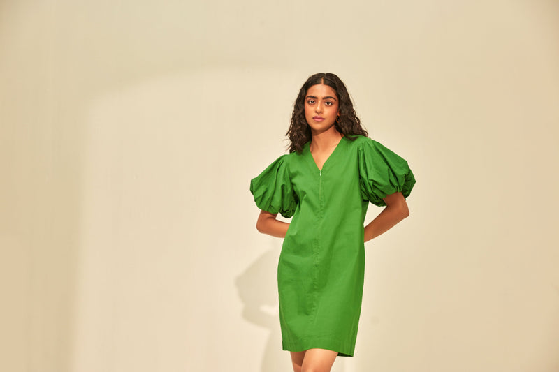 Sugarcane Dress poplin by Khara Kapas in green for women Worldwide